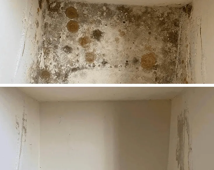 Corner mold before and after treatment