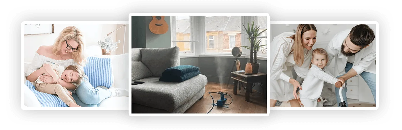 Family at home in a bright, clean living room